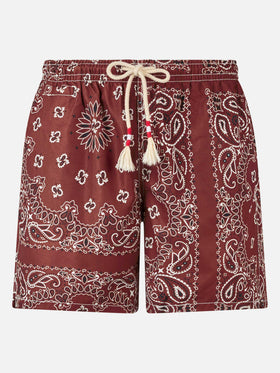 Man swim shorts with burgundy bandanna print - MC2 Saint Barth