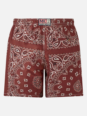 Man swim shorts with burgundy bandanna print - MC2 Saint Barth