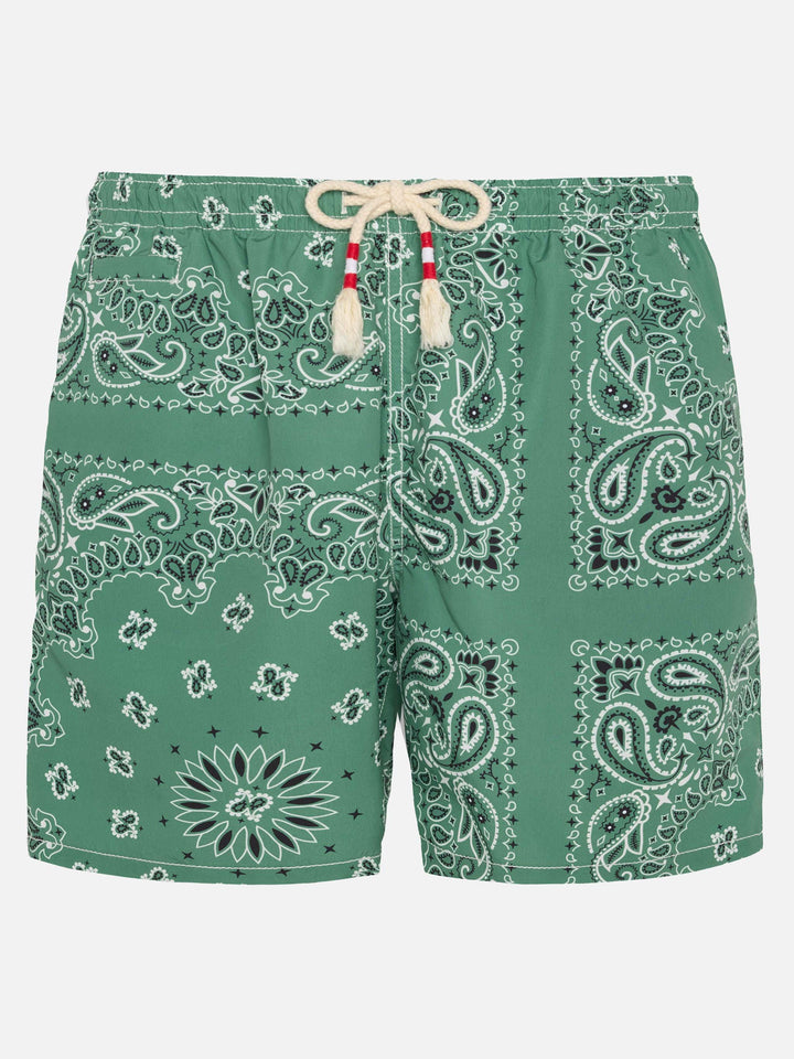 Costume mare lunghezza media Caprese con stampa bandana verde militare