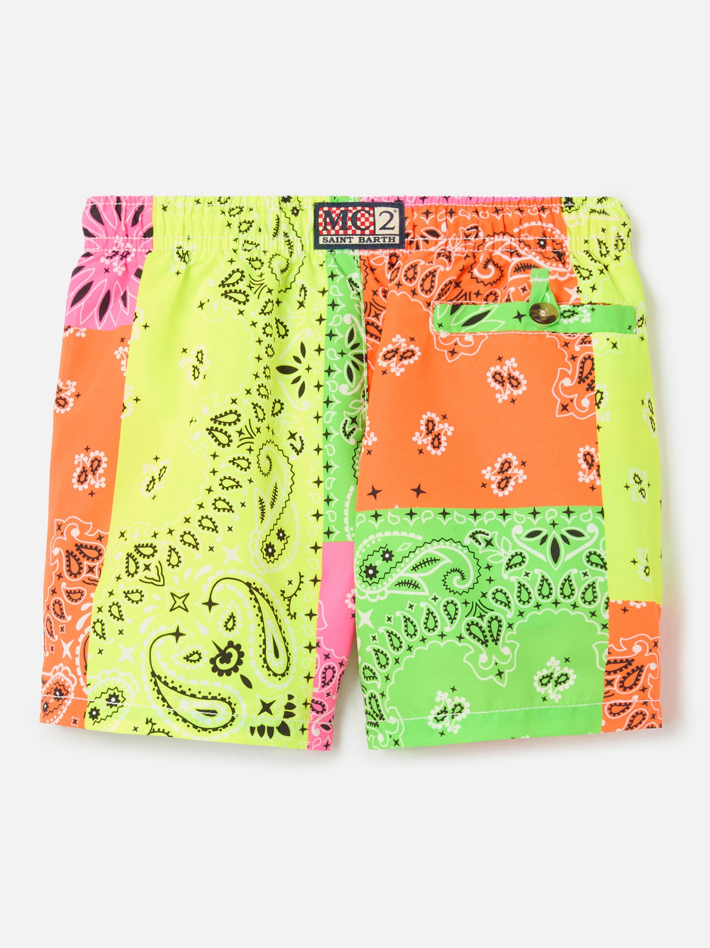Costume da bagno da bambino con stampa bandana multicolore fluo