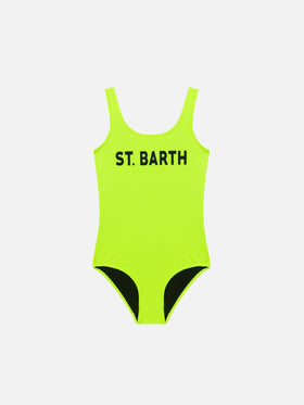 St. Barth print yellow fluo girl's one piece swimsuit - MC2 Saint Barth