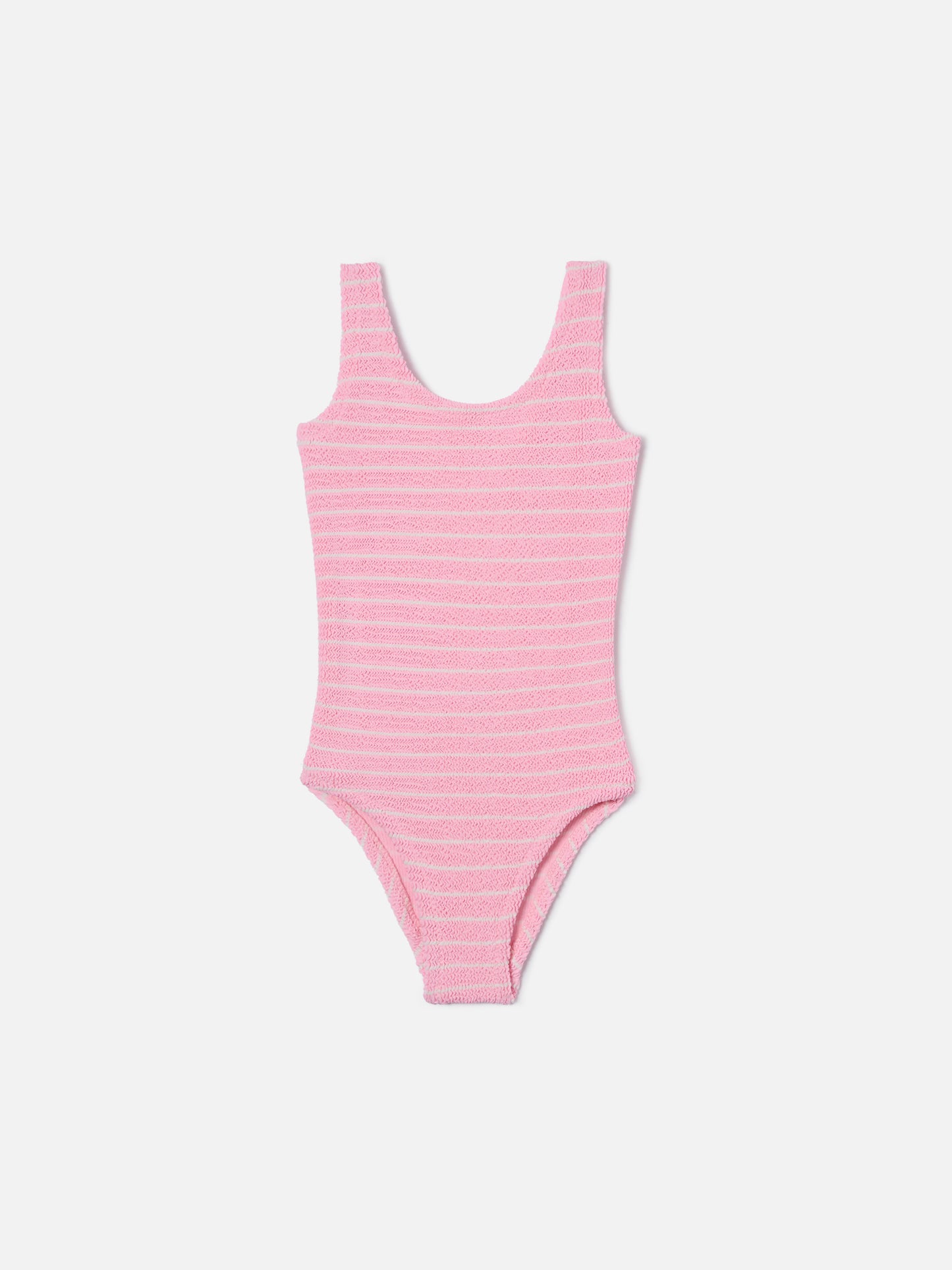 Cara crinkle one-piece swimsuit in pink and white stripes