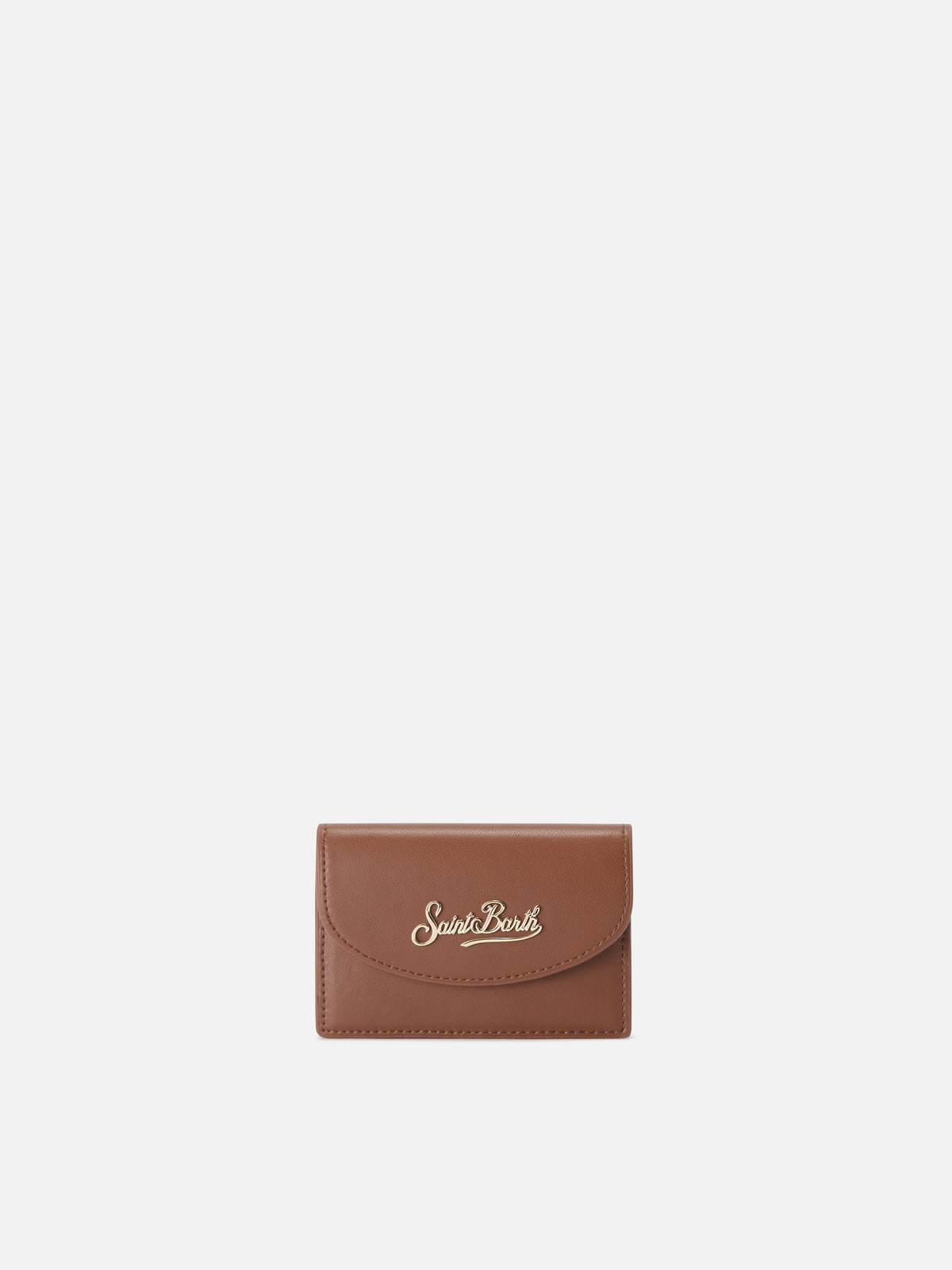 Porte-cartes en cuir marron avec imprimé logo 