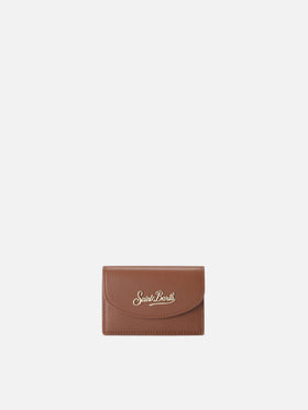 Porte-cartes en cuir marron avec imprimé logo 