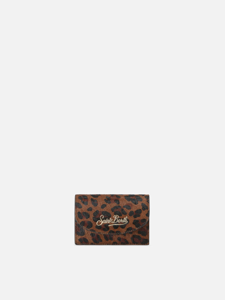 Tarjetero de piel con estampado de leopardo 