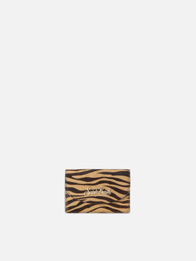 Leather card holder with zebra print