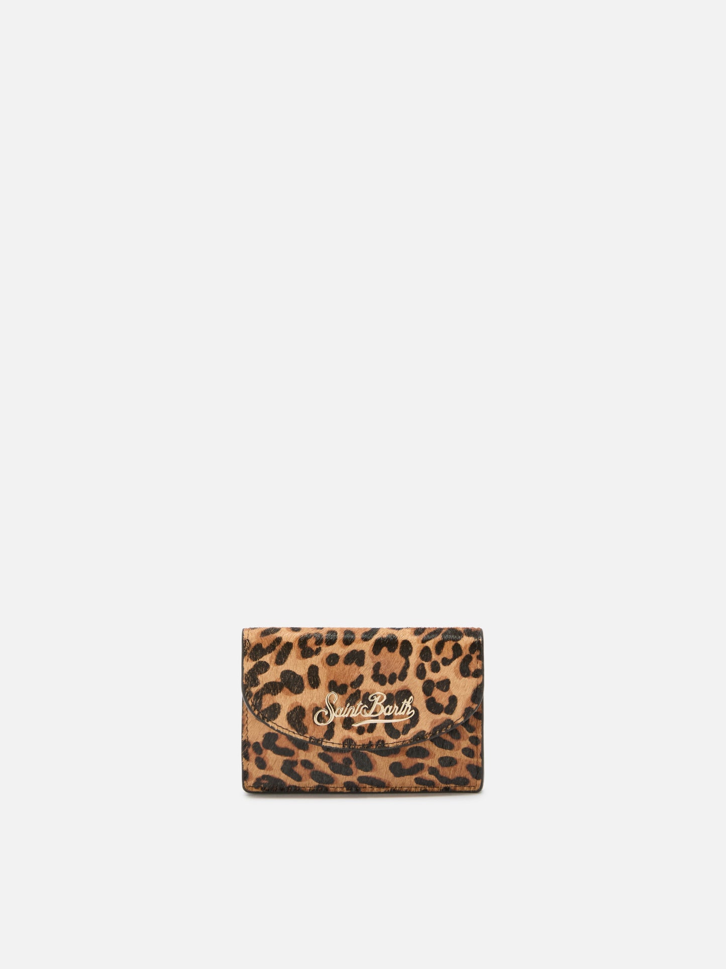 Card Holder in brushed leather and leopard-print calf hair