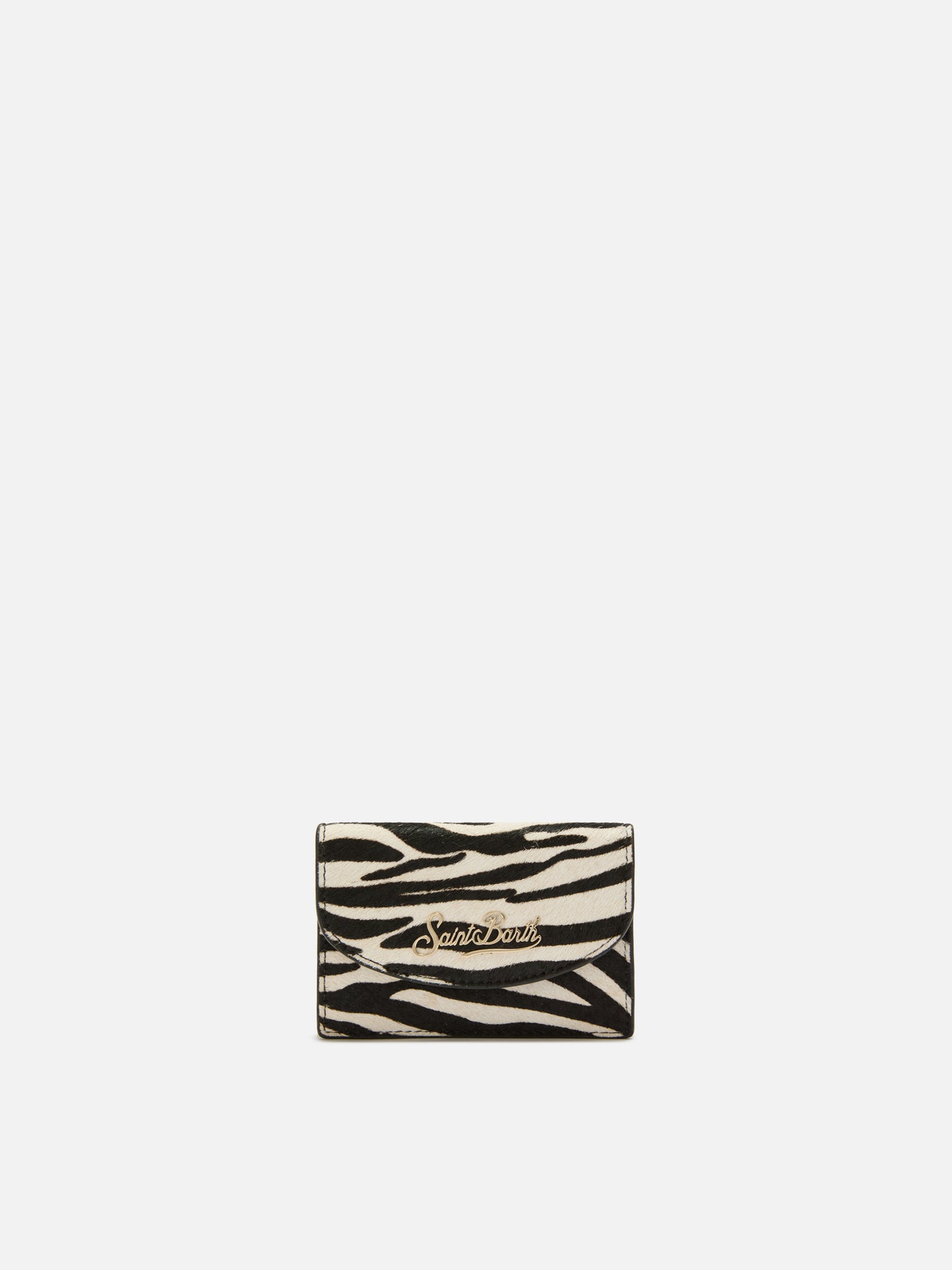 Card Holder in brushed leather and zebra-print calf hair