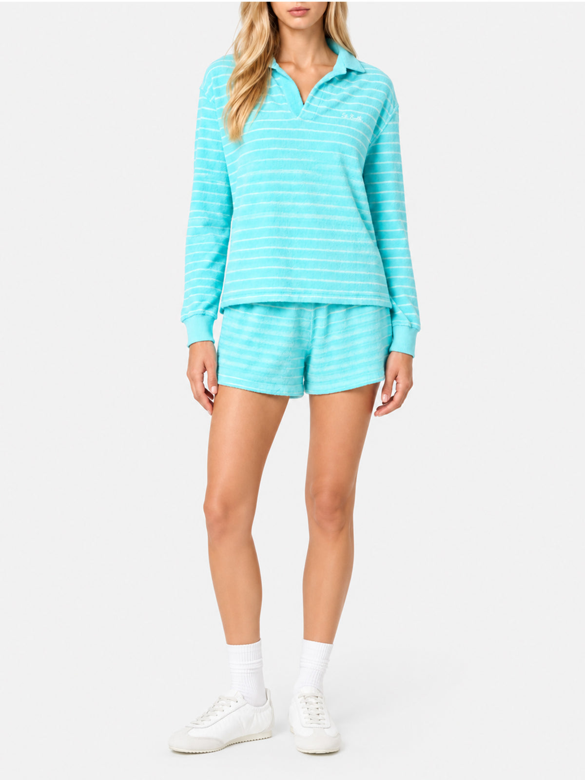 Striped terry Cate pull up shorts