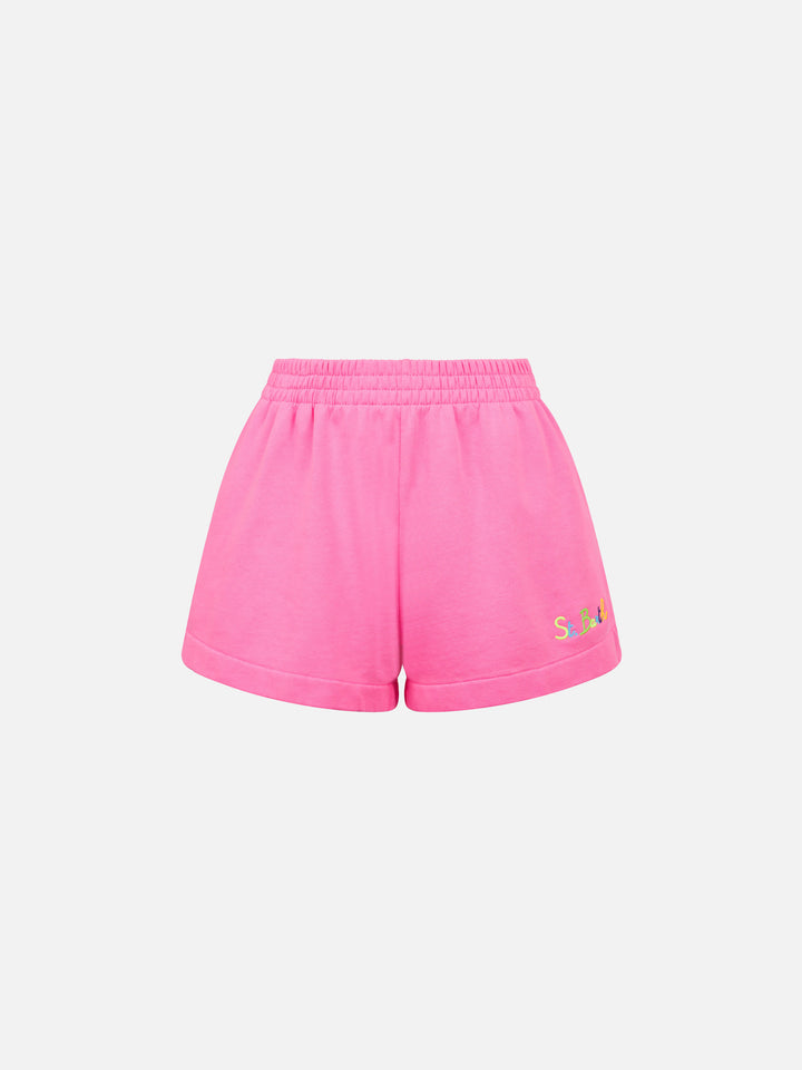 Pantaloncini donna in cotone rosa fluo