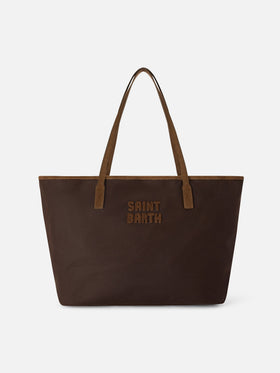 Brown Large City waxed bag with logo embroidery
