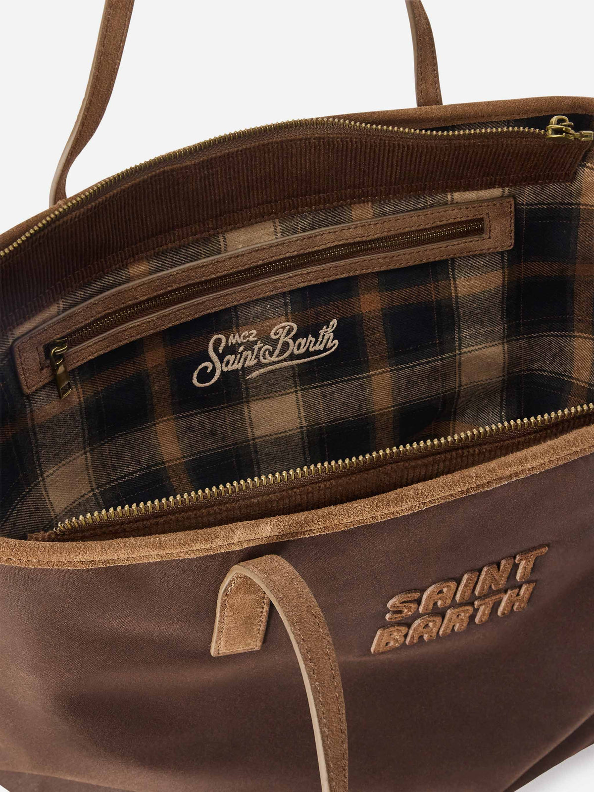 Brown Large City waxed bag with logo embroidery