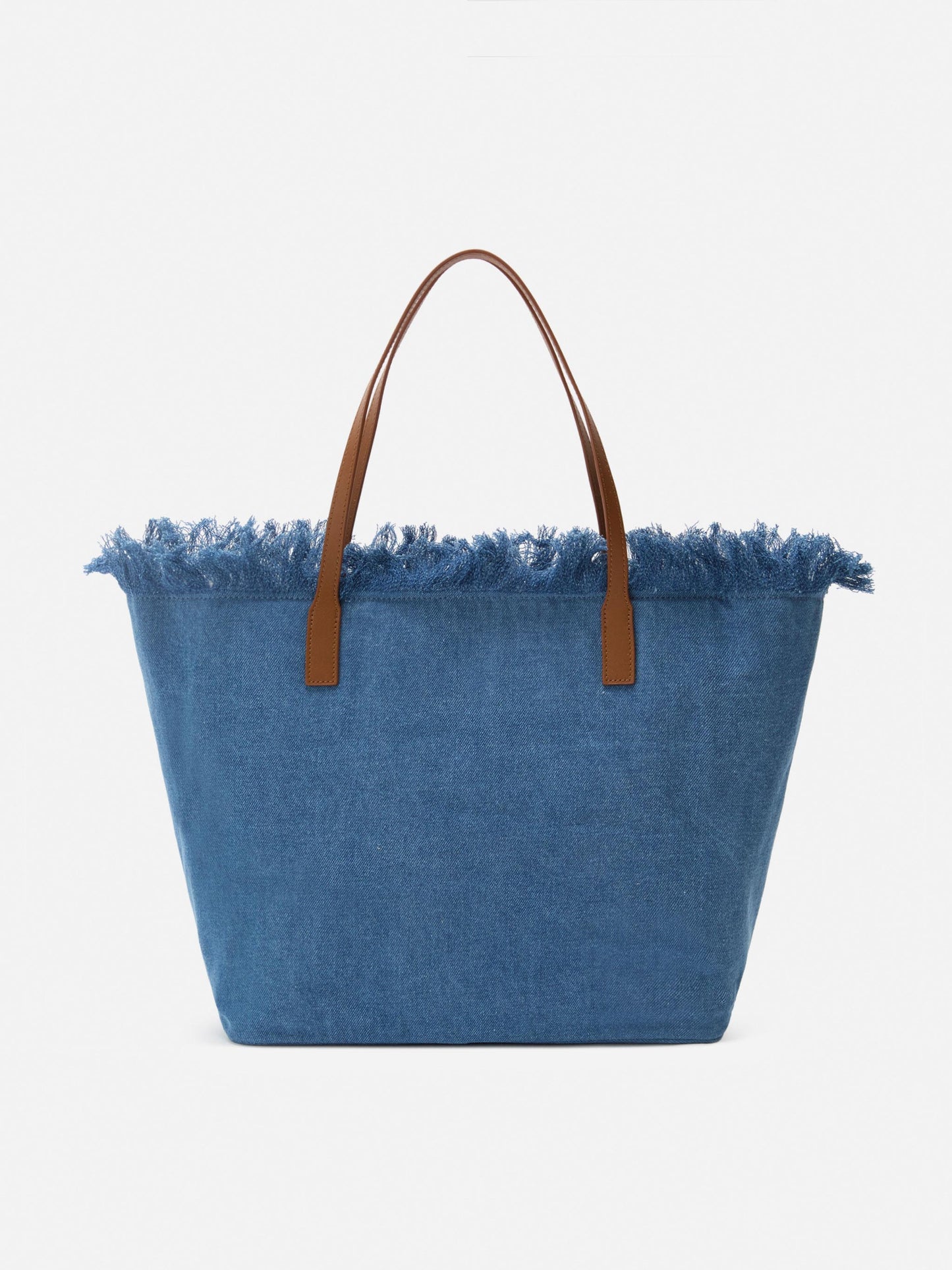 Borsa City regular in tessuto denim con frange