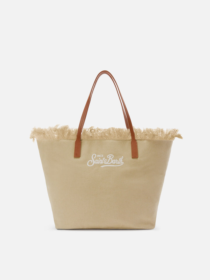 Beige regular City canvas bag with fringes