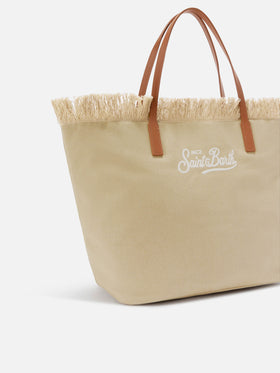 Beige regular City canvas bag with fringes