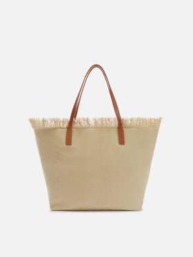 Beige regular City canvas bag with fringes