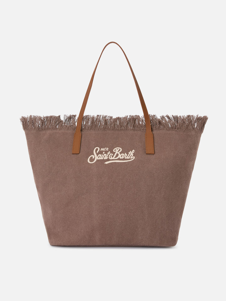Brown regular City canvas bag with fringes