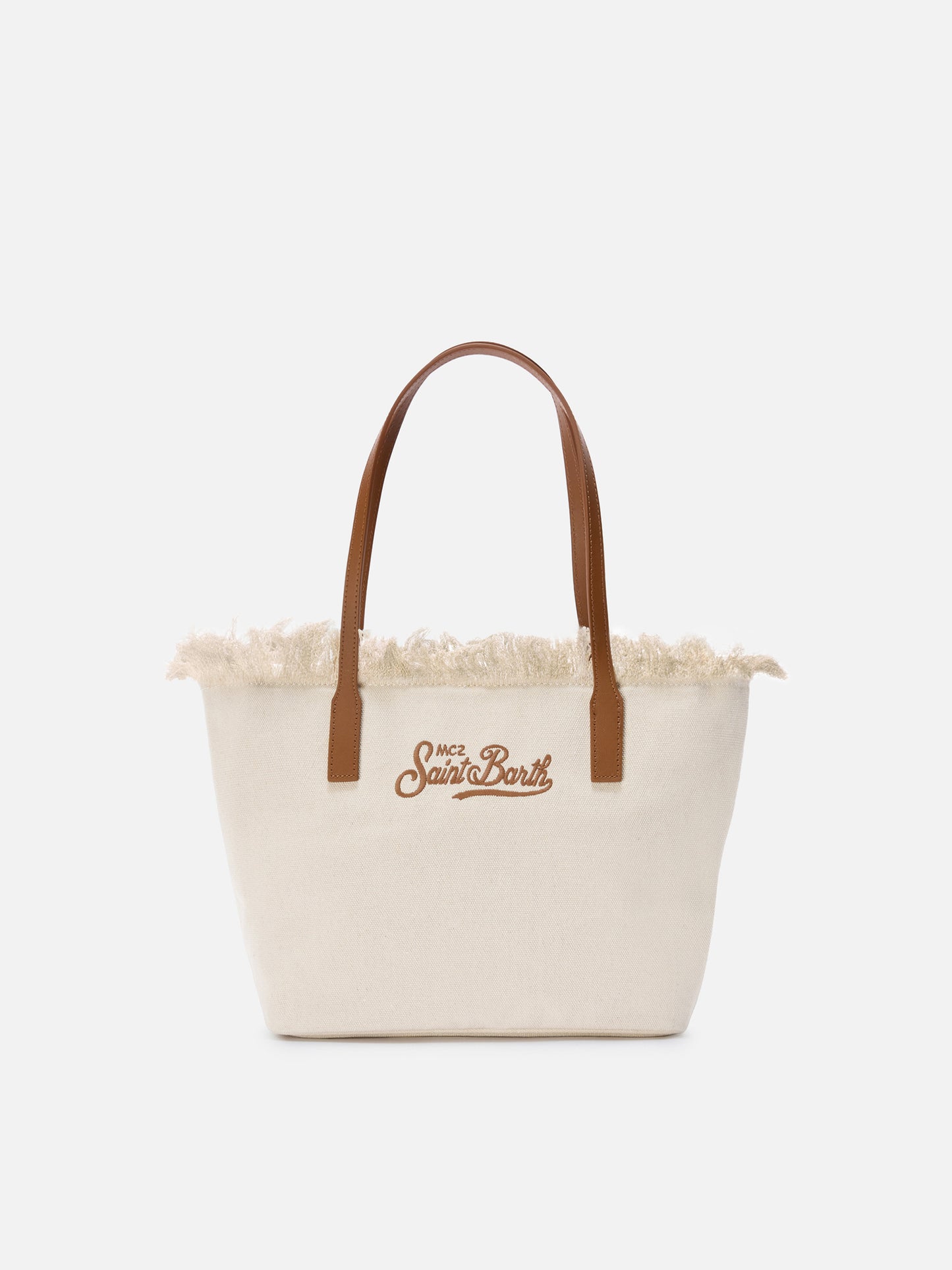 White medium City canvas shopper bag with fringes