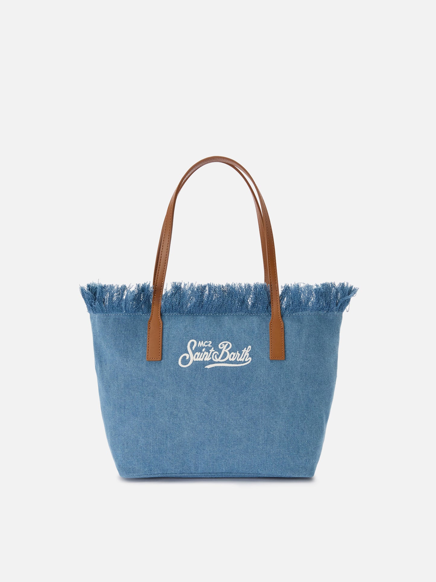 Borsa shopper City medium in tessuto denim con frange