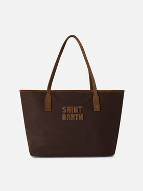 Bolso City mediano marrón encerado con bordado del logo 