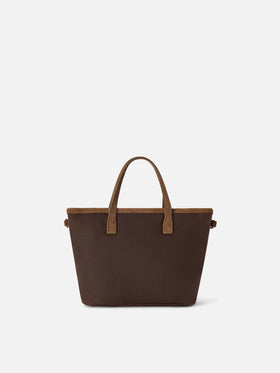 Borsa Mini City marrone in tessuto cerato con ricamo logo