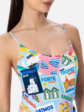 Damen-Badeanzug Cecille mit Postkarten-Print