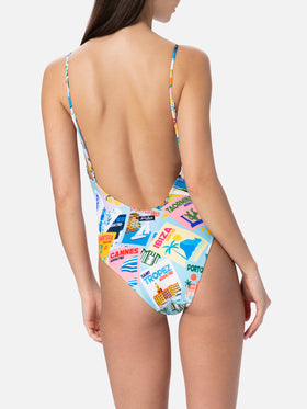 Damen-Badeanzug Cecille mit Postkarten-Print