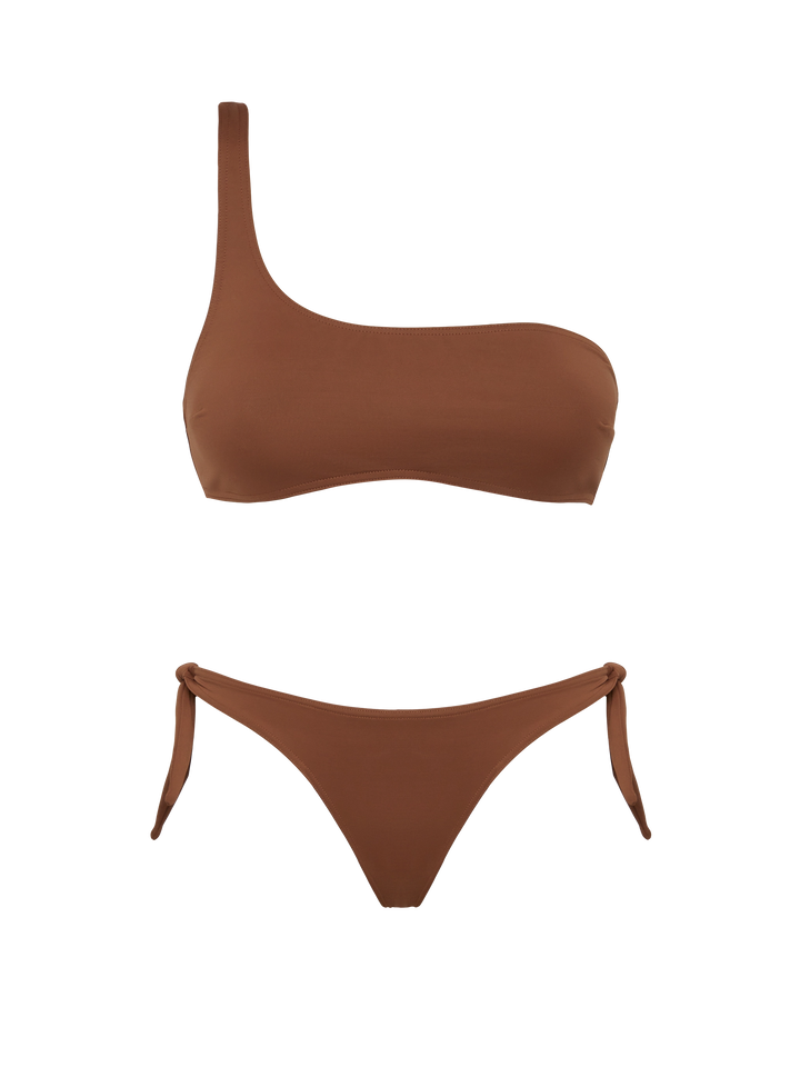 Celestine Yali brown bikini with one-shoulder bralette top and classic briefs - MC2 Saint Barth