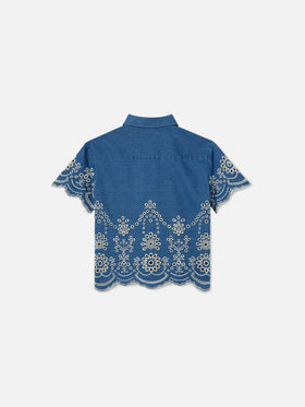 Clementine Jr Shirt in denim-effect chambray with sangallo embroidery