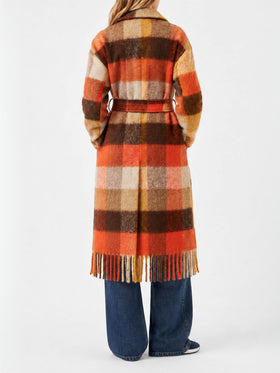 Charlot long coat with fringes and check pattern