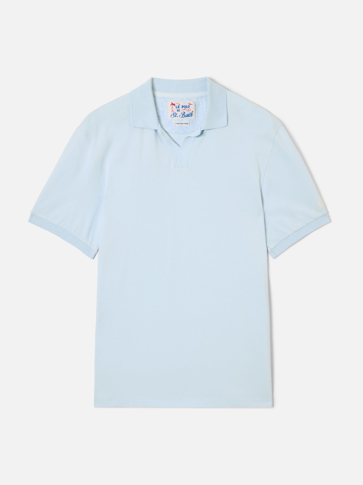Polo Charles en piqué de coton bleu clair 