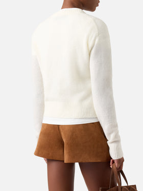 Maglia girocollo Lucille off white in morbido misto lana e alpaca con ricamo logo