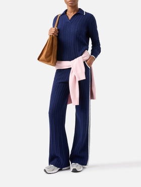Polo en laine Night blue Clichy avec col polo en maille et pointelle 