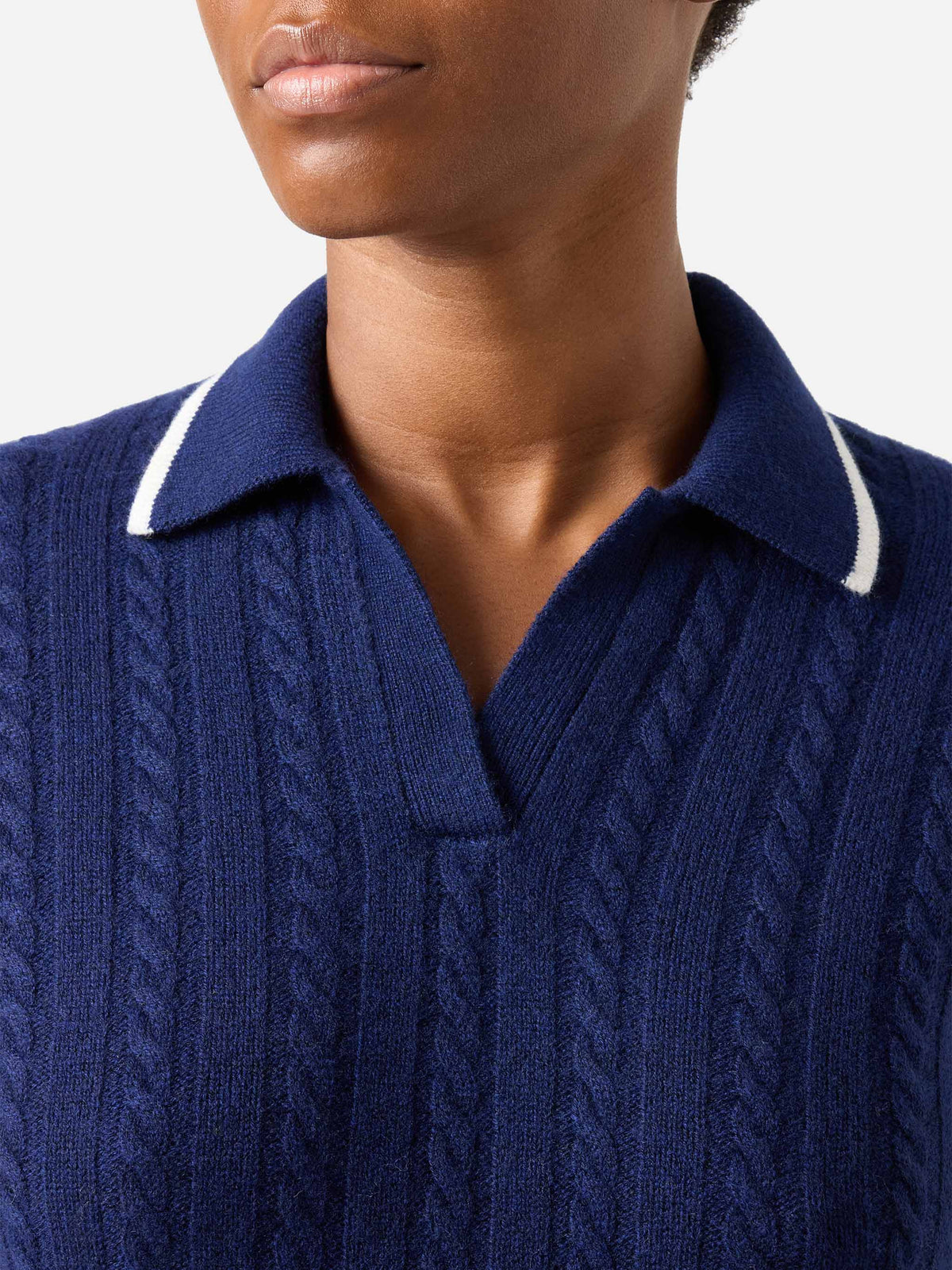 Polo en laine Night blue Clichy avec col polo en maille et pointelle 