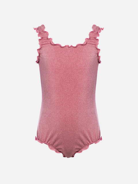 Girl lurex one piece swimsuit Clio with contrast frill - MC2 Saint Barth