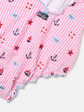 Costume intero Clio in seersucker ricamato a righe rosa