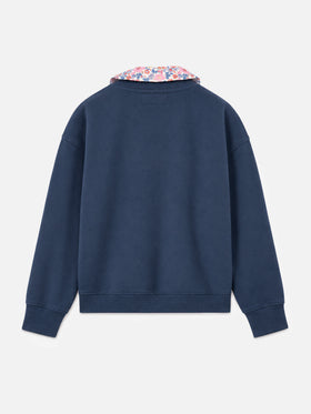 Blue Coleen crewneck sweatshirt with floral collar