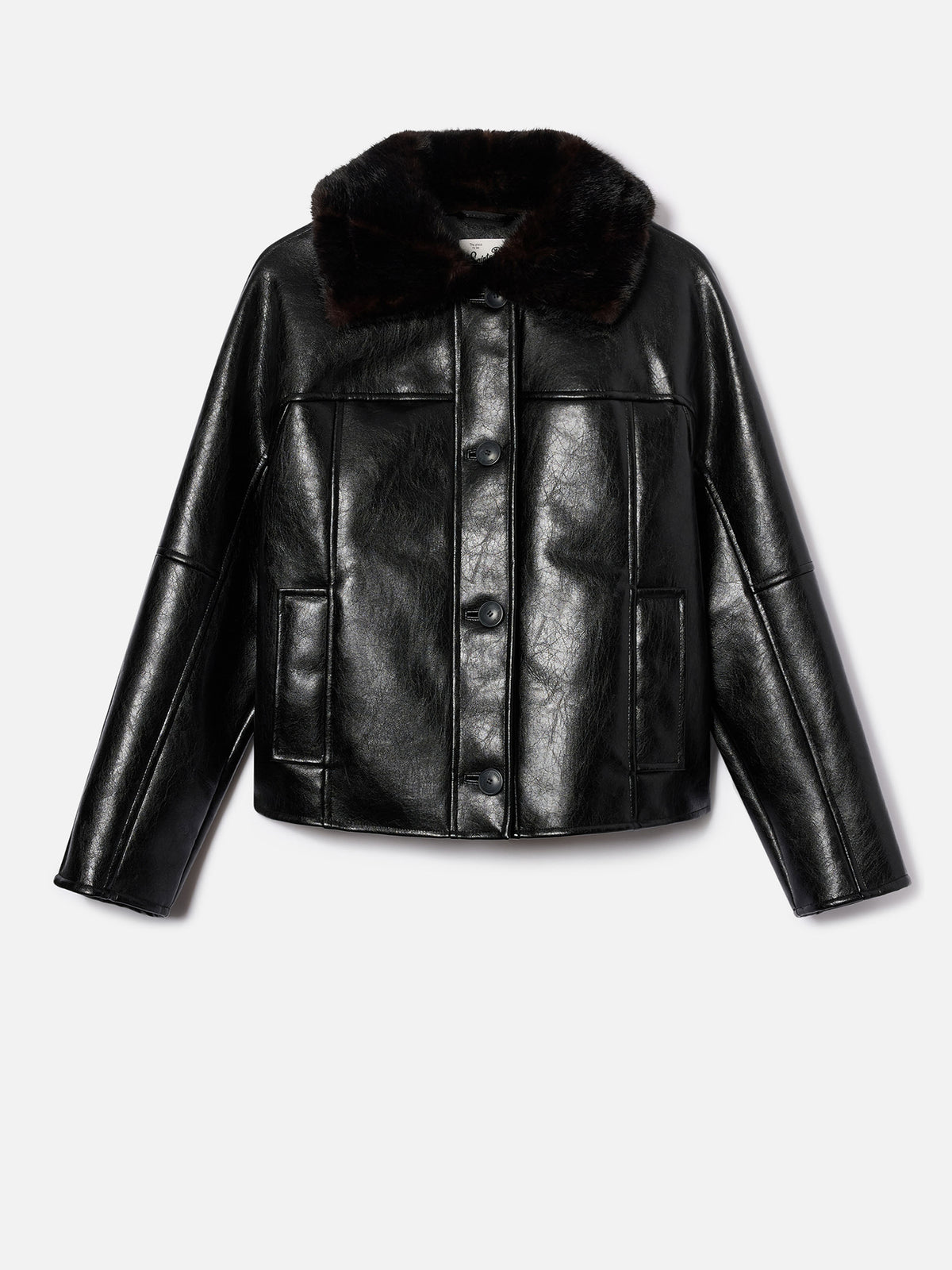 Chaqueta Black Clisia de piel sintética con cuello de pelo sintético 