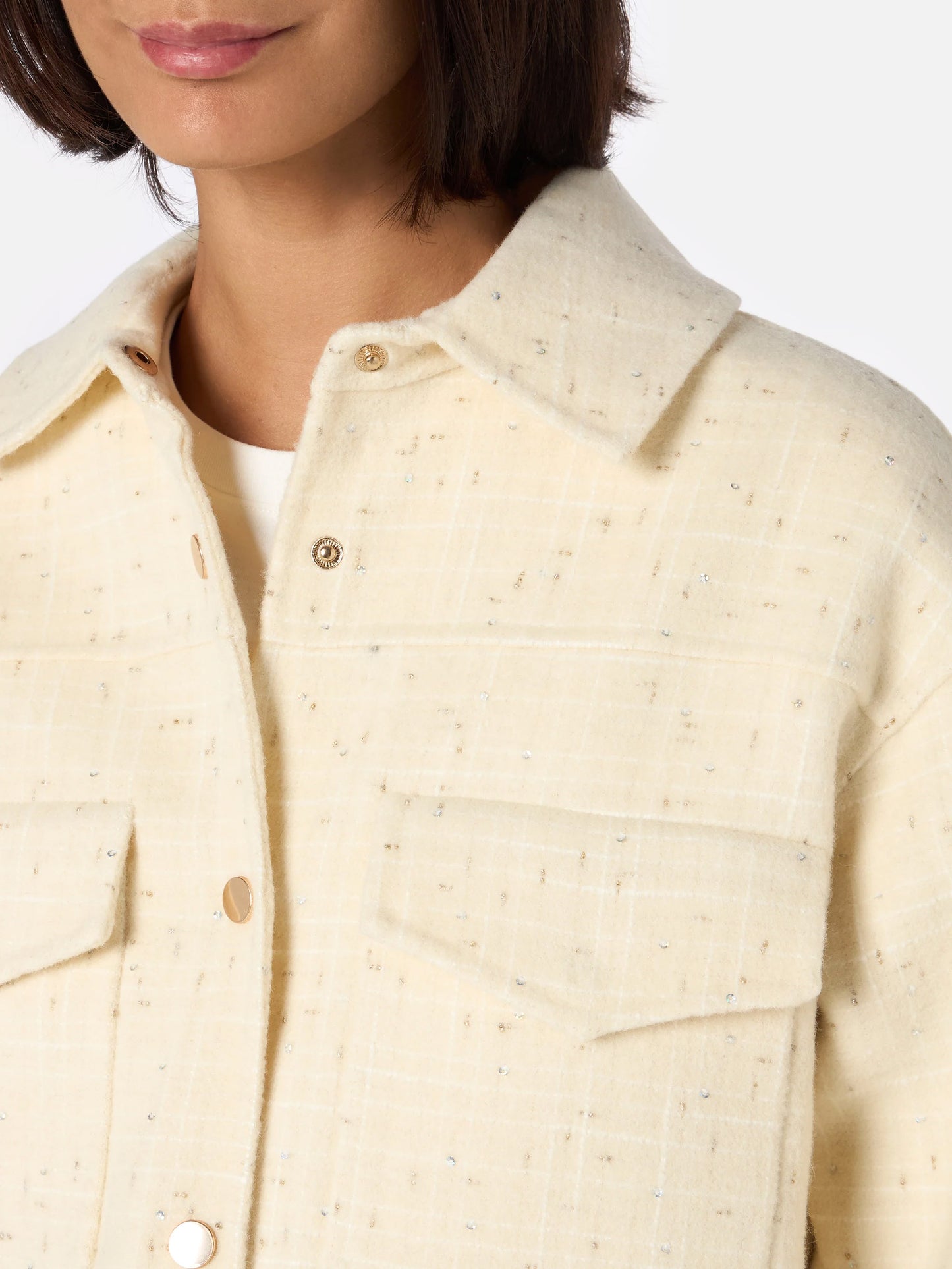 Weiße Woll-Tweedjacke für Damen von Chantel mit Pailletten