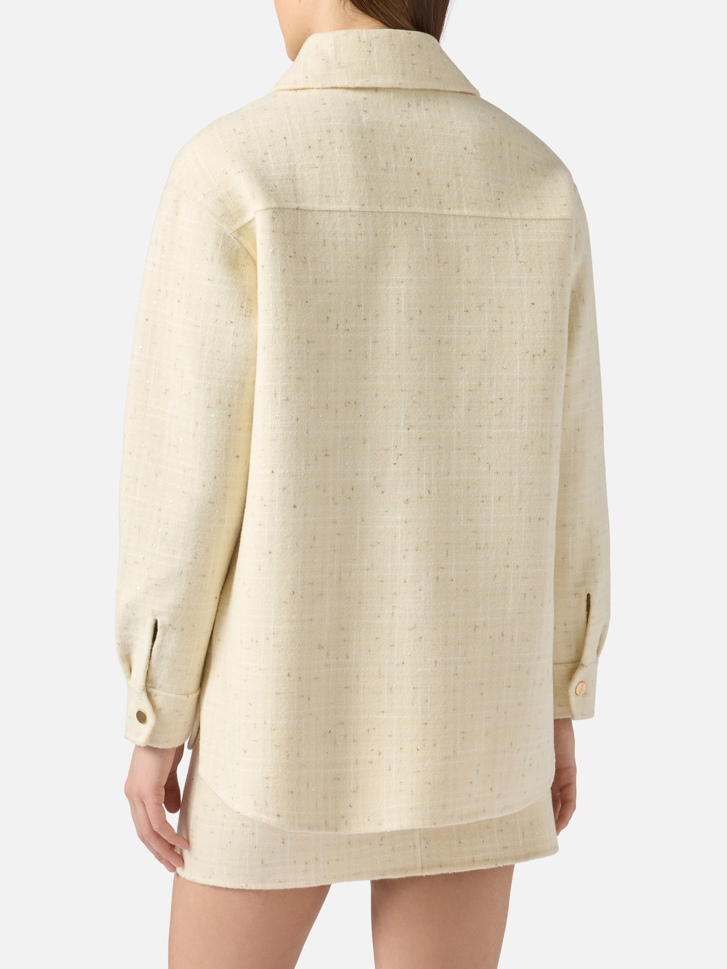 Giacca da donna in tweed di lana bianca Chantel con paillettes