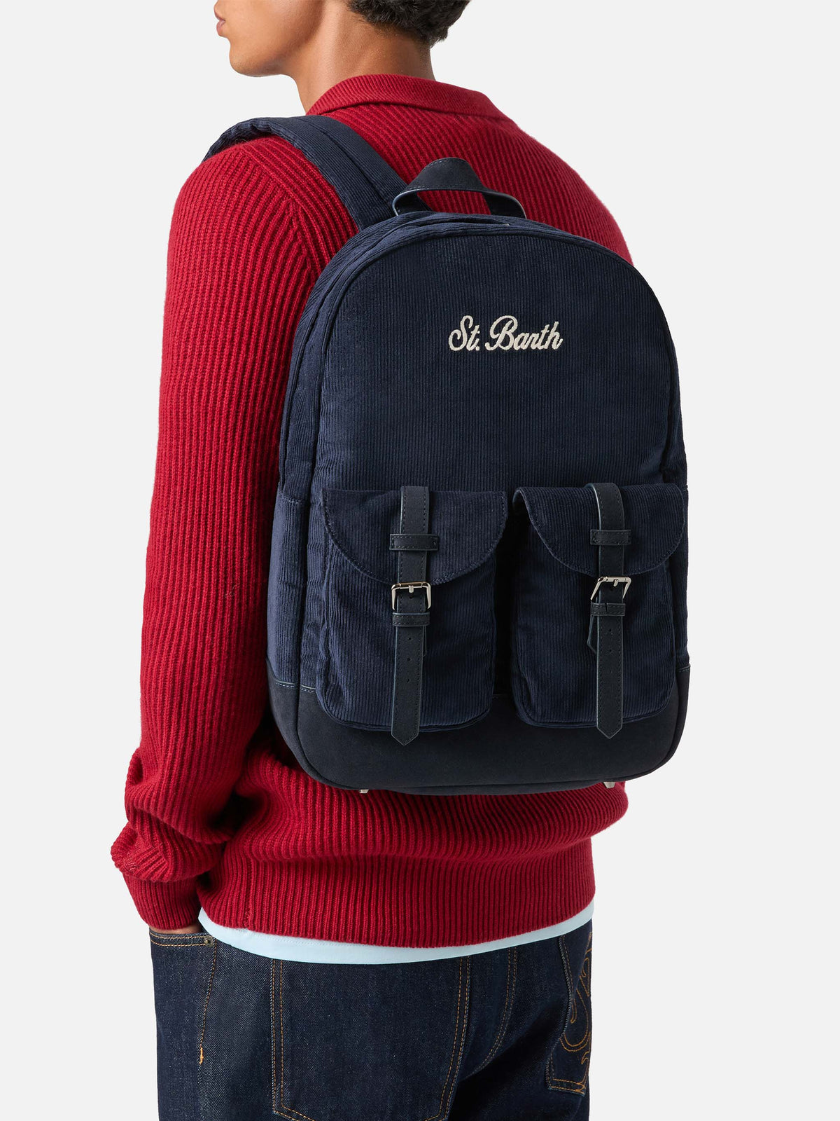 Marineblauer blue Cody Cord-Rucksack mit Logostickerei 