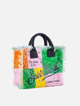 Borsa in canvas di cotone stampa bandana multicolor