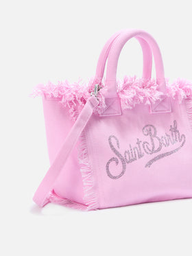Pink canvas Colette bag with rhinestone logo