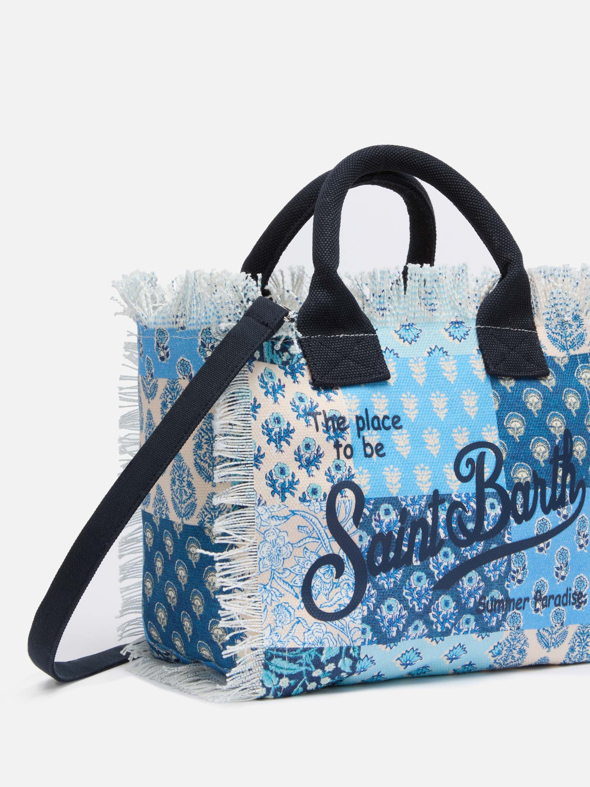 Colette cotton canvas handbag with flower patch print - MC2 Saint Barth