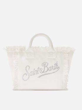 White canvas Colette bag with rhinestone logo