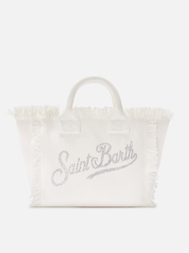 White canvas Colette bag with rhinestone logo