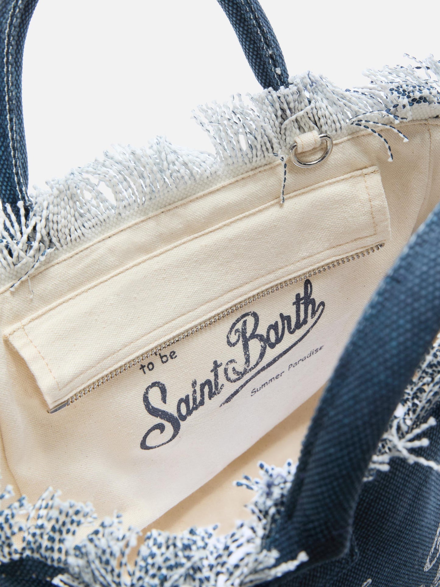 Indigo blue canvas Colette bag with fringes