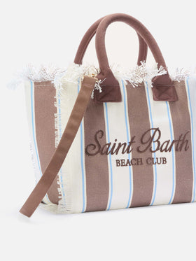 Colette canvas bag with brown stripes and embroidered logo