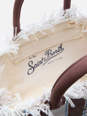 Borsa Colette in canvas a righe marroni con logo ricamato