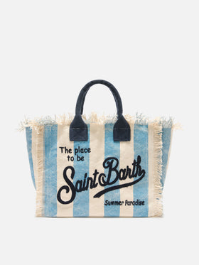 Borsa Colette in canvas a righe azzurre